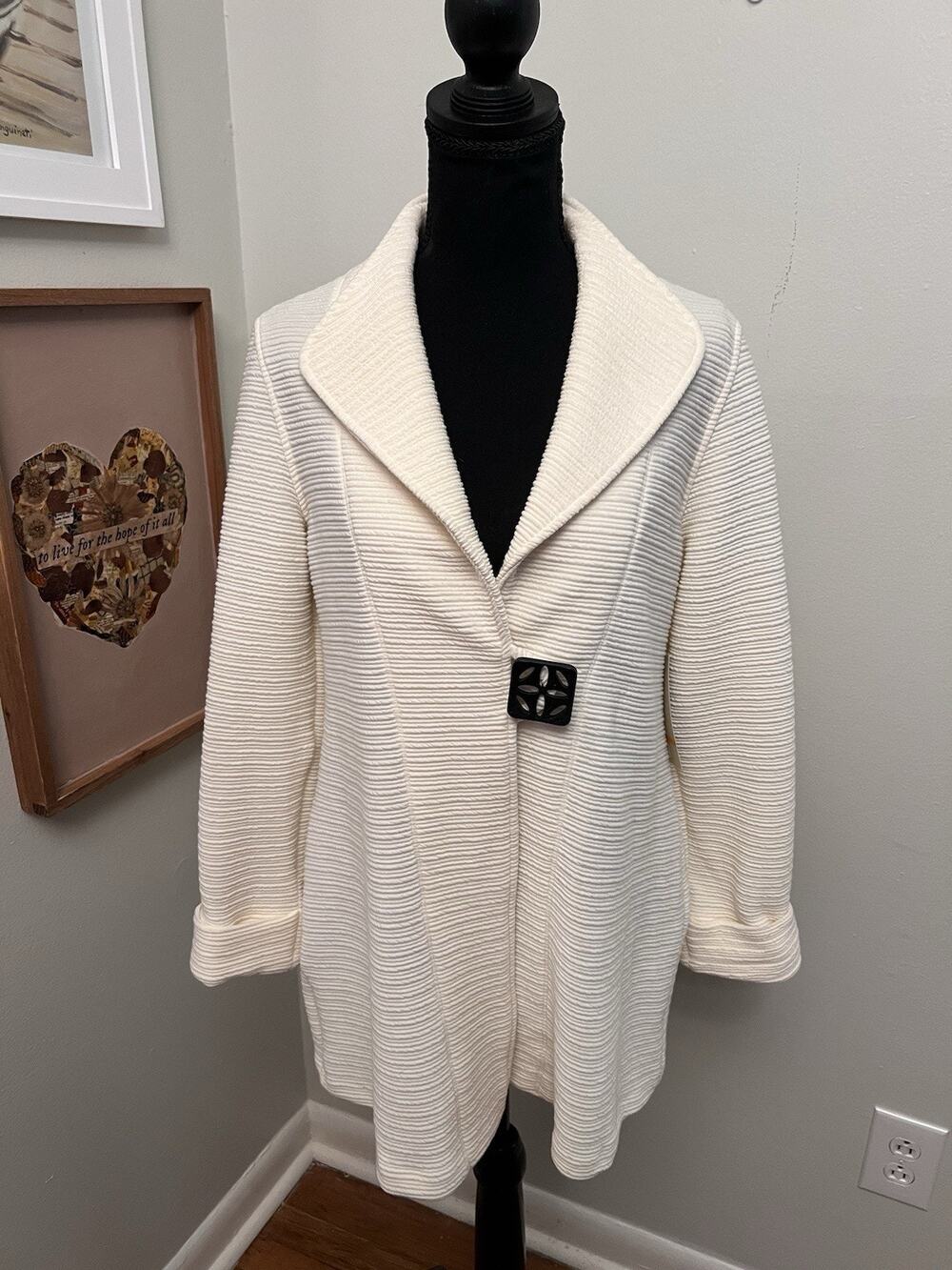 Multiples Cardigan Womens Size S Ivory Knit Open Front Button Cardigan Coat NWT